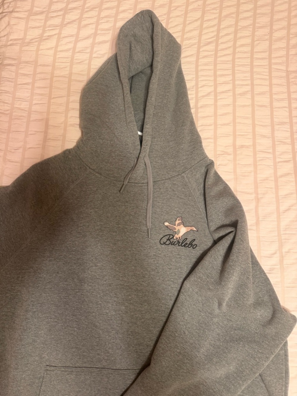 BURLEBO Gray Hoodie with Embroidered Bird Logo. Cute design on back!! Nice!!